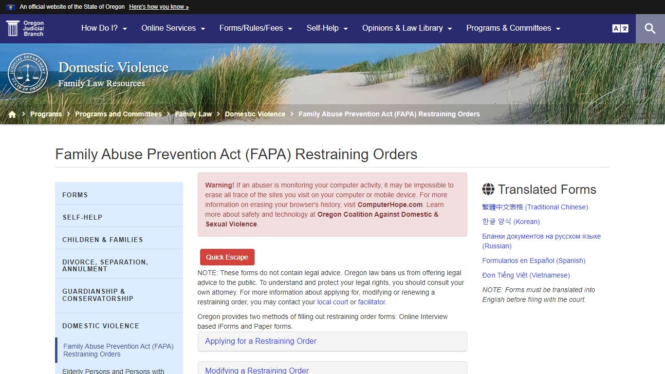 Family Abuse Prevention Act (FAPA) Restraining Orders